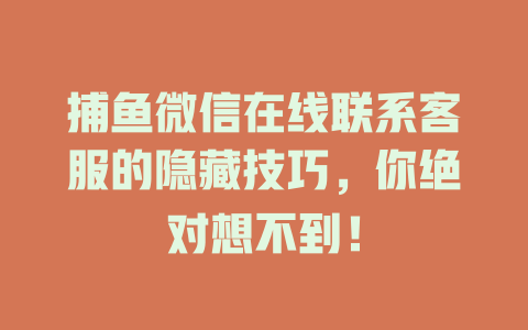 捕鱼微信在线联系客服的隐藏技巧，你绝对想不到！-在线客服