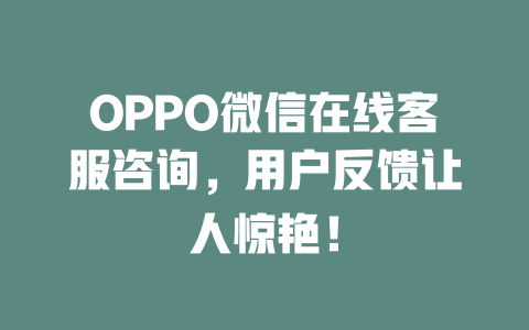 OPPO微信在线客服咨询，用户反馈让人惊艳！-在线客服