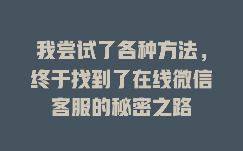 我尝试了各种方法，终于找到了在线微信客服的秘密之路-在线客服
