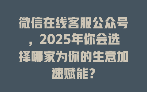 微信在线客服公众号，2025年你会选择哪家为你的生意加速赋能？-在线客服