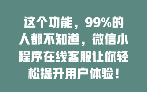 这个功能,99%的人都不知道,微信小程序在线客服让你轻松提升用户体验!-在线客服