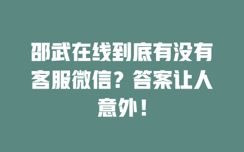 邵武在线到底有没有客服微信？答案让人意外！-在线客服