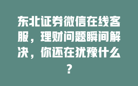 东北证券微信在线客服，理财问题瞬间解决，你还在犹豫什么？-在线客服