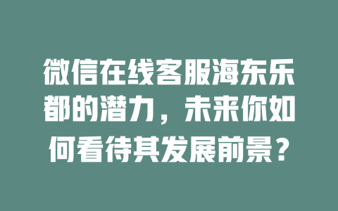 微信在线客服海东乐都的潜力，未来你如何看待其发展前景？-在线客服