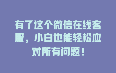 有了这个微信在线客服，小白也能轻松应对所有问题！-在线客服