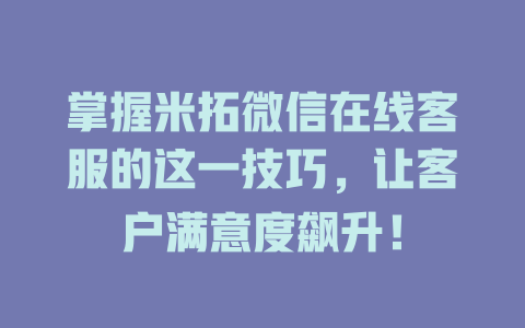 掌握米拓微信在线客服的这一技巧，让客户满意度飙升！-在线客服
