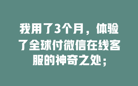 我用了3个月，体验了全球付微信在线客服的神奇之处；-在线客服