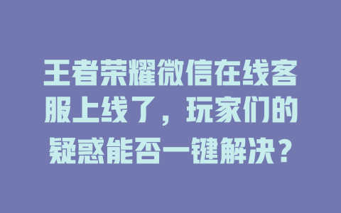 王者荣耀微信在线客服上线了，玩家们的疑惑能否一键解决？-在线客服