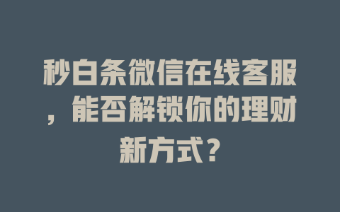 秒白条微信在线客服，能否解锁你的理财新方式？-在线客服
