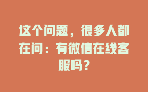 这个问题，很多人都在问：有微信在线客服吗？-在线客服