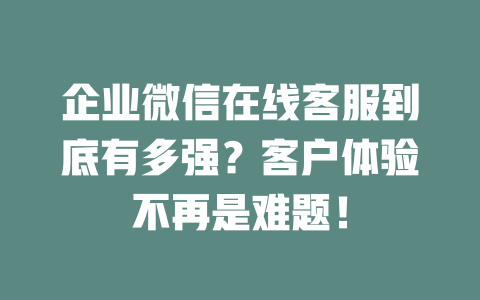 企业微信在线客服到底有多强？客户体验不再是难题！-在线客服