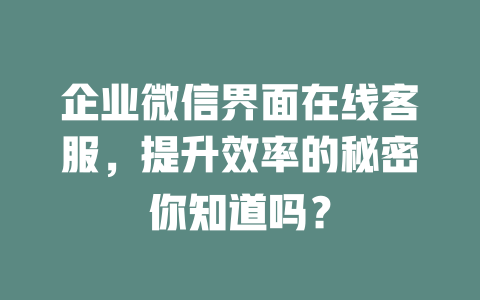企业微信界面在线客服，提升效率的秘密你知道吗？-在线客服