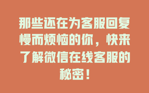 那些还在为客服回复慢而烦恼的你，快来了解微信在线客服的秘密！-在线客服