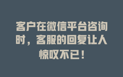 客户在微信平台咨询时，客服的回复让人惊叹不已！-在线客服