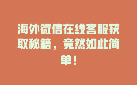 海外微信在线客服获取秘籍，竟然如此简单！-在线客服